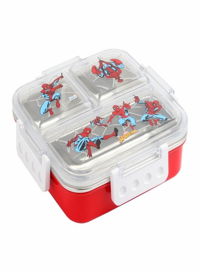 SKi Homeware Brunch Insulated Lunch Box with 3 Compartments, Stainless Steel Interior & Embossed Printed Lid | Leak-Proof Design | 600 ML (Spiderman) - Image 1